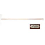 Property of a gentleman - a good J.P. Mannock anti grip one piece snooker cue, weight 17 oz., 58ins.