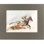 ARR - Property of a lady - Peter Curling (b.1955) - RACEHORSE WITH JOCKEY - watercolour, 10.45 by