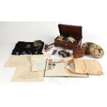 Property of a deceased estate - a box containing assorted items including a small stamp collection &