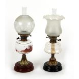 Property of a lady - two late 19th / early 20th century brass oil lamps, one with milk glass