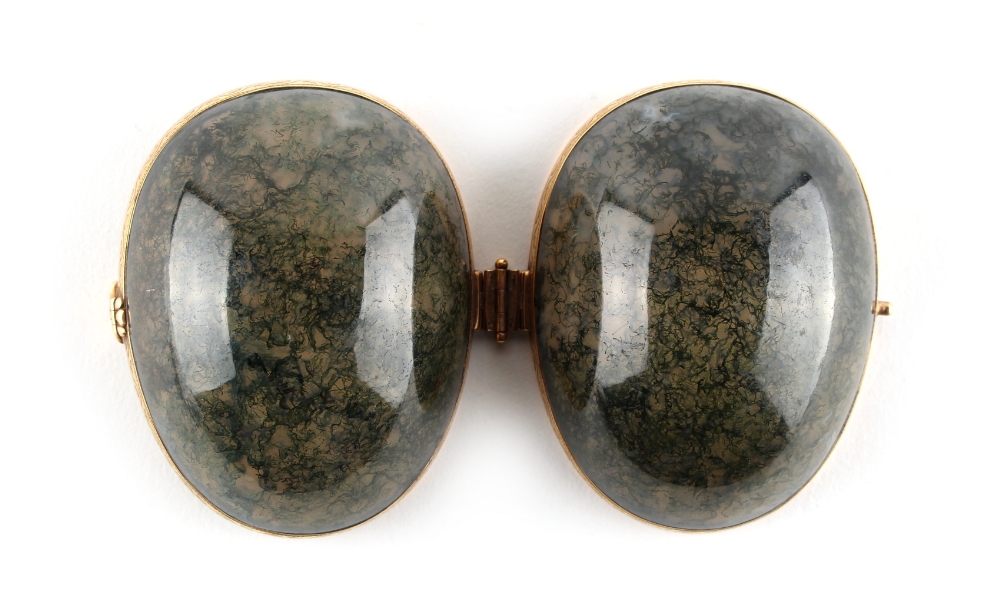 Property of a lady - a Russian gold mounted moss agate egg, probably by Faberge, workmaster's mark - Image 2 of 3