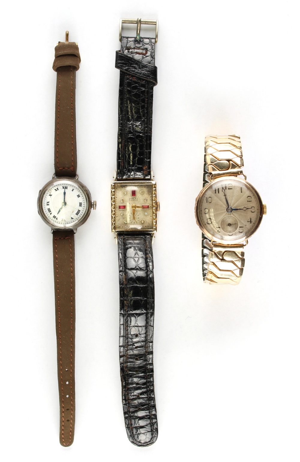 Property of a gentleman - a 1940's Chalet wristwatch, the square dial with subsidiary seconds dial