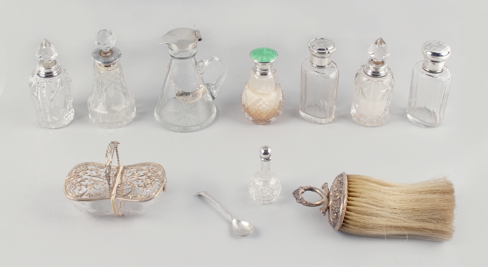 Property of a lady - a quantity of assorted silver mounted items including a whisky tot & a