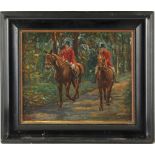 Property of a gentleman - Geoffrey Mortimer (1895-1986) - TWO HUNTSMEN ON WOODLAND TRACK - oil on