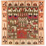 A primitive cotton applique panel or wall hanging, possibly North African, 58ins. (147cms.)