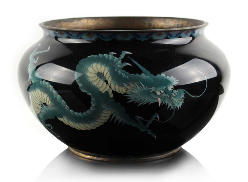 A Japanese cloisonne planter, Meiji period (1868-1912), decorated with two dragons, 11.5ins. (29. - Image 2 of 2