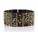 A good Japanese Komei style bronze & shakudo mixed metal panel bracelet, Meiji period (1868-1912),