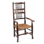 Property of a gentleman - a late 18th / early 19th century fruitwood & rush seated Lancashire