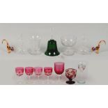 Property of a gentleman - a small quantity of glassware including a green glass bell (a lot) (see