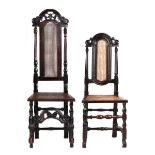 Property of a lady - two similar late 17th century carved walnut & cane panelled high-back chairs (