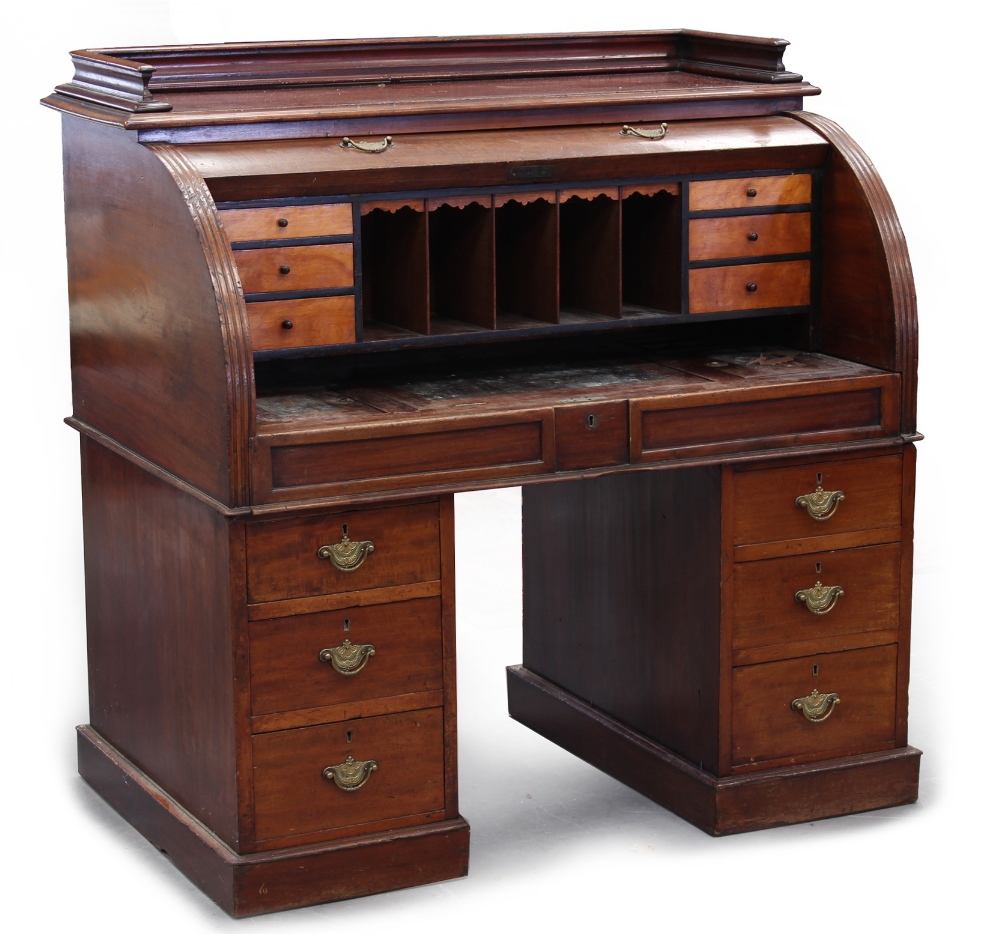 Property of a gentleman - a Victorian mahogany roll-top desk, 48ins. (122cms.) wide (see