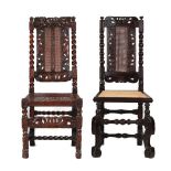 Property of a lady - two similar late 17th century carved walnut & cane panelled high-back chairs (