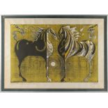 Tadashi Nakayama (1927-2014) - Two Horses (1969) - woodblock print, limited edition, 15.75 by 23.