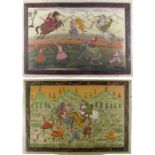 Property of a lady - a pair of Indian paintings on silk depicting tiger hunts, the paintings each