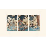 Utagawa Toyokuni III (1786-1865) - Prince Genji playing a musical instrument - a triptych, woodblock