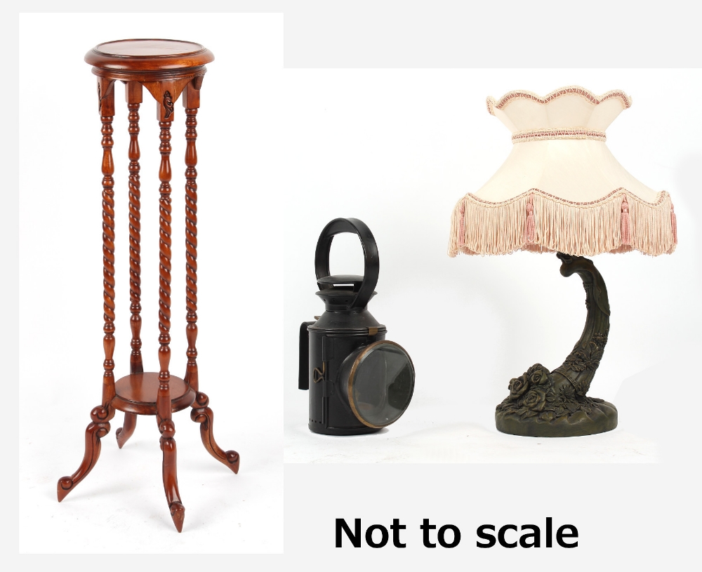 Property of a lady - a carved hardwood plantstand with barleytwist supports; together with an Art