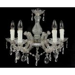 Property of a lady - a clear glass five light chandelier or electrolier, 14ins. (35.5cms.) high (