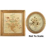 Property of a lady - two 19th century silkwork pictures of flowers, in glazed gilt frames, the