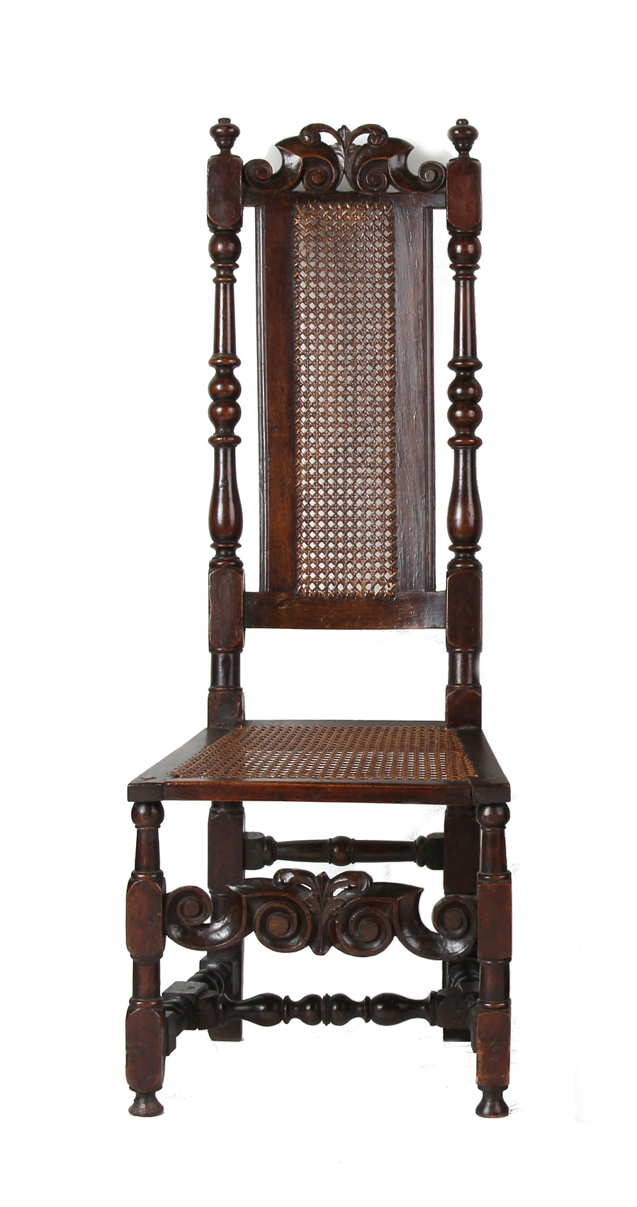 Property of a lady - a late 17th century carved walnut & cane panelled high-back chair (see