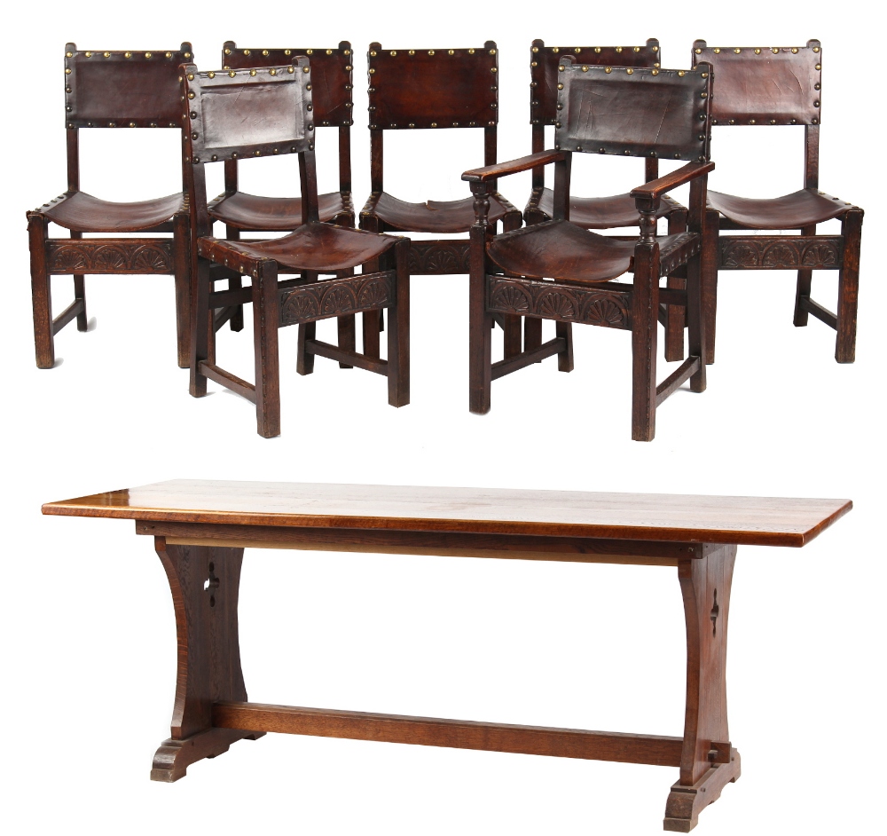 Property of a gentleman - an oak refectory table with four plank top, the top 82.6 by 30.3ins. (