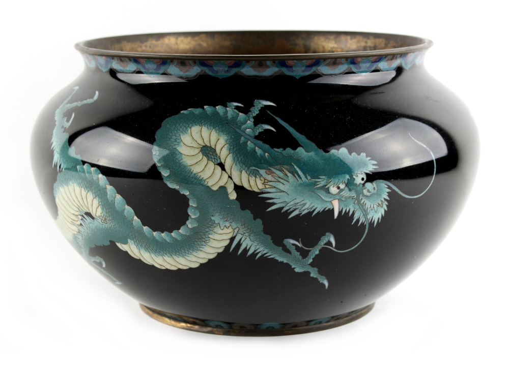 A Japanese cloisonne planter, Meiji period (1868-1912), decorated with two dragons, 11.5ins. (29.