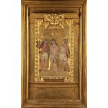Property of a lady - a Continental relief carved giltwood & painted panel depicting the Flagellation