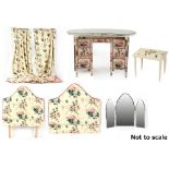 Property of a deceased estate - a kidney shaped dressing table with Sanderson drapes; together