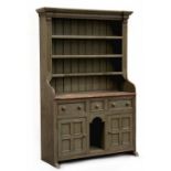 Property of a gentleman - a green painted pine Irish dresser, with dog kennel recess, 55.25ins. (