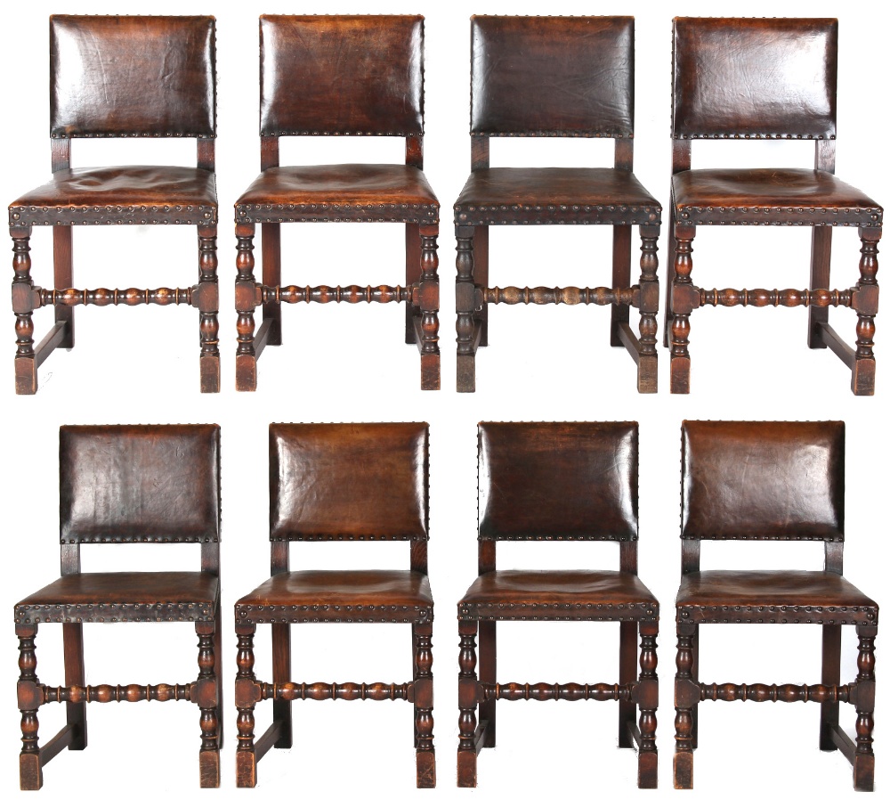 Property of a deceased estate - a set of eight Cromwellian style oak & leather upholstered dining