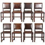 Property of a deceased estate - a set of eight Cromwellian style oak & leather upholstered dining