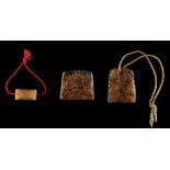 Property of a deceased estate - two Chinese jade pendants, both carved with a chilong to one