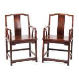 A pair of 19th century Chinese hongmu throne chairs, parts possibly huanghuali (2) (see