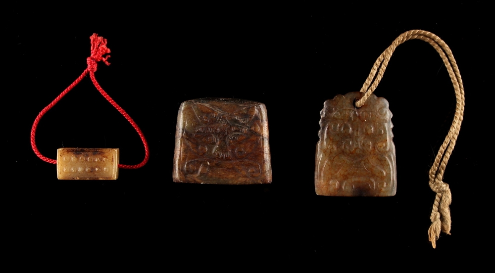 Property of a deceased estate - two Chinese jade pendants, both carved with a chilong to one - Image 2 of 2