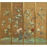 Property of a lady - a set of four Chinese paintings on paper depicting birds among flowers &