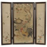 Property of a lady - a late 19th / early 20th century Chinese embroidered silk three panelled