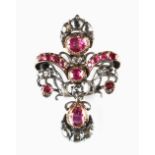 A good Georgian ruby & diamond pendant or brooch, circa 1770, set with thirteen certificated