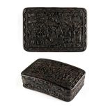 A 19th century Chinese carved tortoiseshell rectangular box, of slightly domed form, carved with