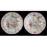 A pair of 18th century Chinese exportware porcelain octagonal dishes, each painted with a