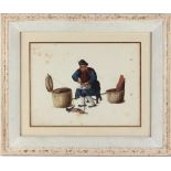 Property of a gentleman - a 19th century Chinese gouache painting on paper depicting a shoemaker,