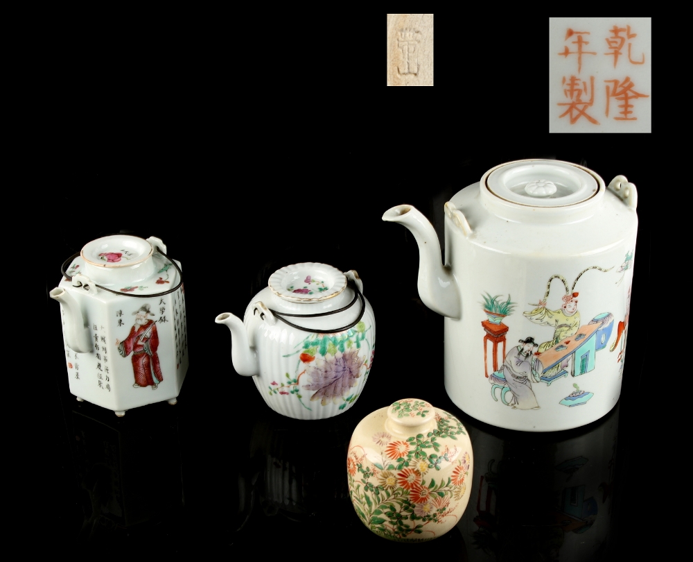 Property of a gentleman - a late 19th century Chinese famille rose cylindrical teapot, painted