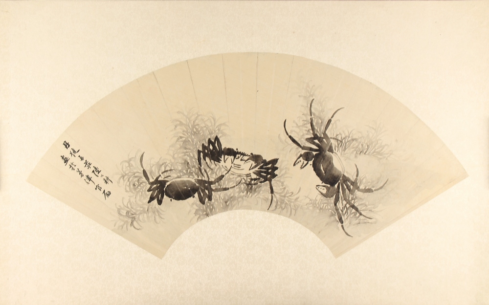 A private collection of Chinese ceramics & works of art - a Chinese silk fan painting depicting