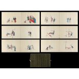 A 19th century Chinese album containing a complete set of twelve paintings on rice paper depicting