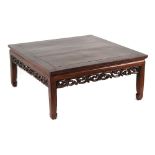 A Chinese hongmu square topped kang table, late 19th / early 20th century, 36.25ins. (92cms.) square