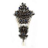 An impressive 19th century Continental sapphire diamond & pearl foliate pendant brooch, of large