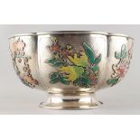 A fine late 19th / early 20th century Chinese silver & enamel lobed bowl, the enamel work by Huang