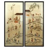 Property of a lady - a pair of late 19th / early 20th century Chinese embroidered silk panels
