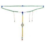 A long Chinese coloured glass bead court necklace, probably early 20th century, the largest bead 1.