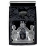 Property of a gentleman - a Czech Art Deco style clear & frosted glass scent bottle, flanked by