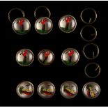 Property of a lady - a set of six Essex crystal style buttons, each depicting a golf player;