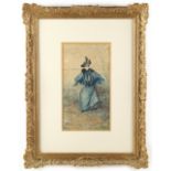 Property of a gentleman - Albert Ludovici Jnr (1852-1932) - LADY IN BLUE DRESS - watercolour, 9.85